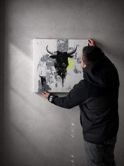 The First Signal — Bull 001 hanging on a wall