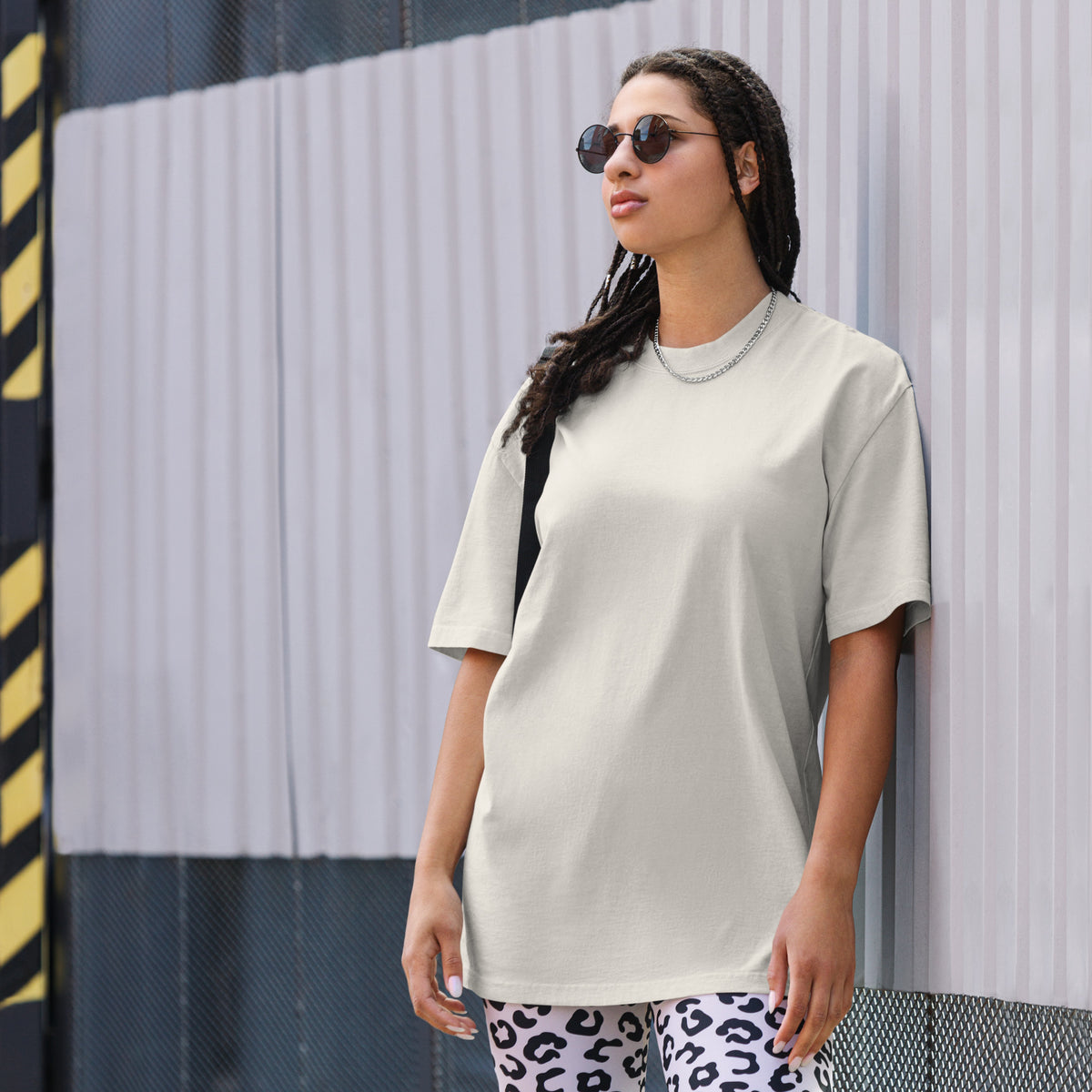 Alvir Art oversized faded tee in Faded Bone, front view