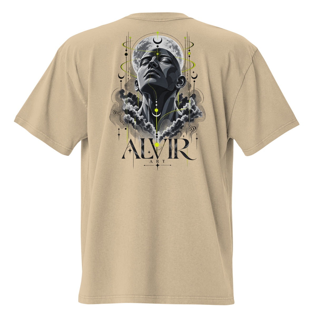 Alvir Art oversized faded tee in Faded Khaki, back view