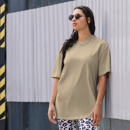 Alvir Art oversized faded tee in Faded Khaki, front view