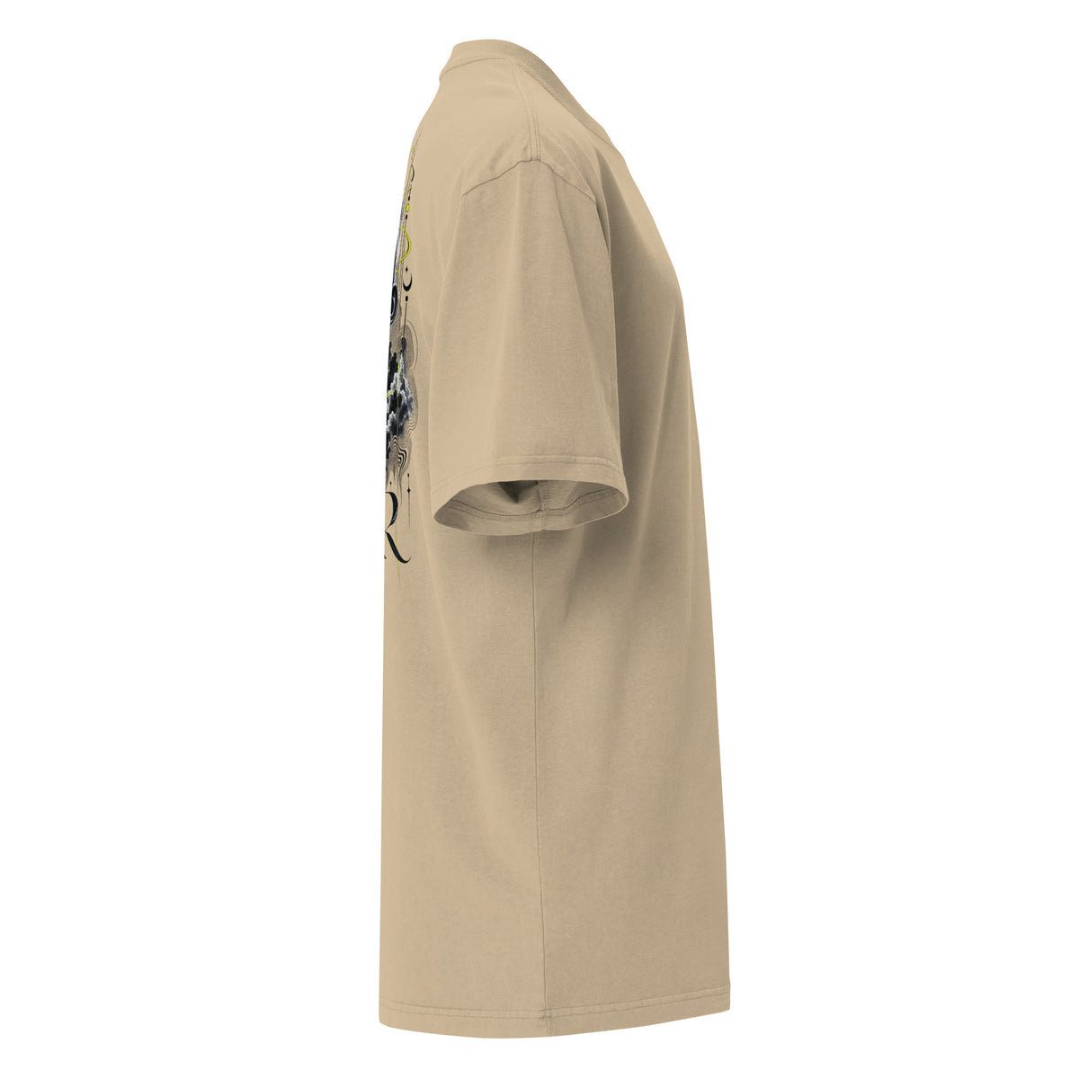 Alvir Art oversized faded tee in Faded Khaki, right side